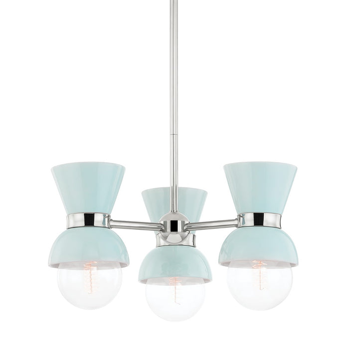 Mitzi H469603-PN/CRB Three Light Semi Flush Mount, Polished Nickel/Ceramic Gloss Robins Egg Blue