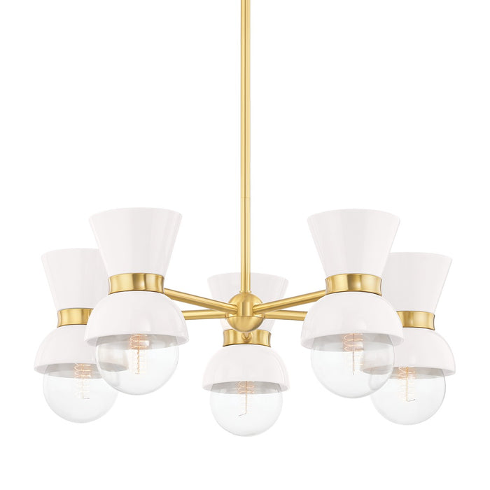 Mitzi H469805-AGB/CCR Five Light Chandelier, Aged Brass/Ceramic Gloss Cream