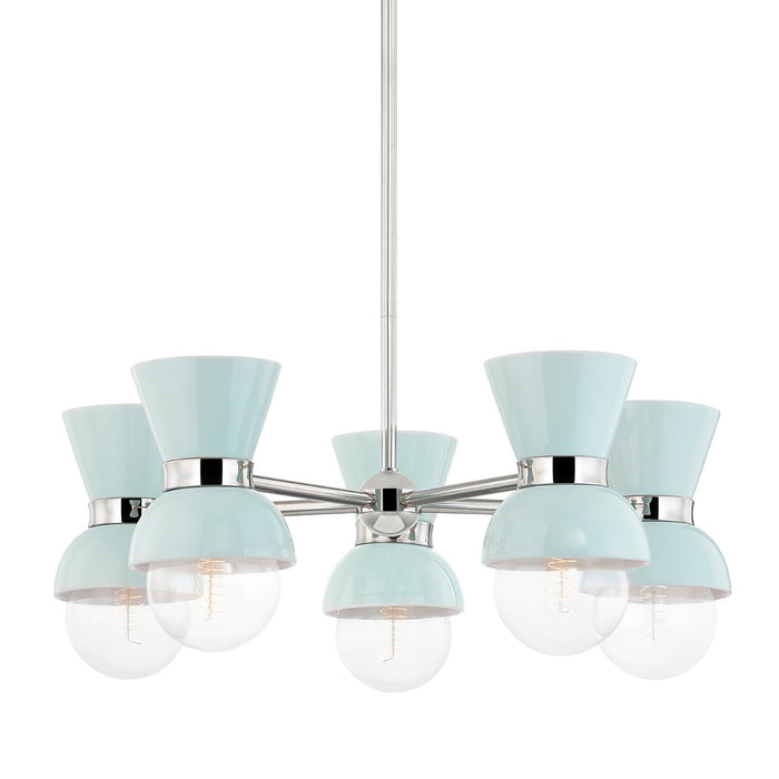 Mitzi H469805-PN/CRB Five Light Chandelier, Polished Nickel/Ceramic Gloss Robins Egg Blue