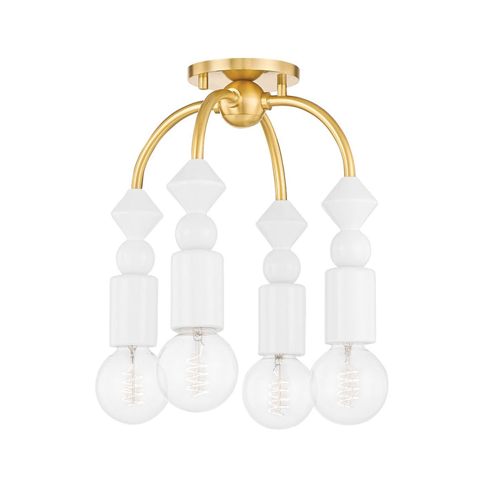Mitzi H471604-AGB Four Light Semi Flush Mount, Aged Brass