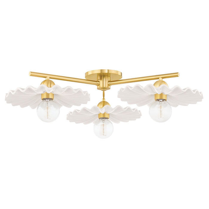 Mitzi H499603-AGB/CCR Three Light Semi Flush Mount, Aged Brass/Ceramic Gloss Cream