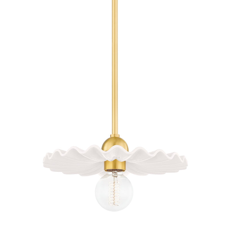 Mitzi H499701-AGB/CCR One Light Pendant, Aged Brass/Ceramic Gloss Cream