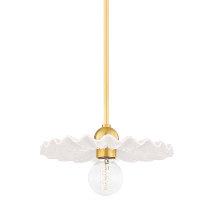 Mitzi H499701-AGB/CCR One Light Pendant, Aged Brass/Ceramic Gloss Cream
