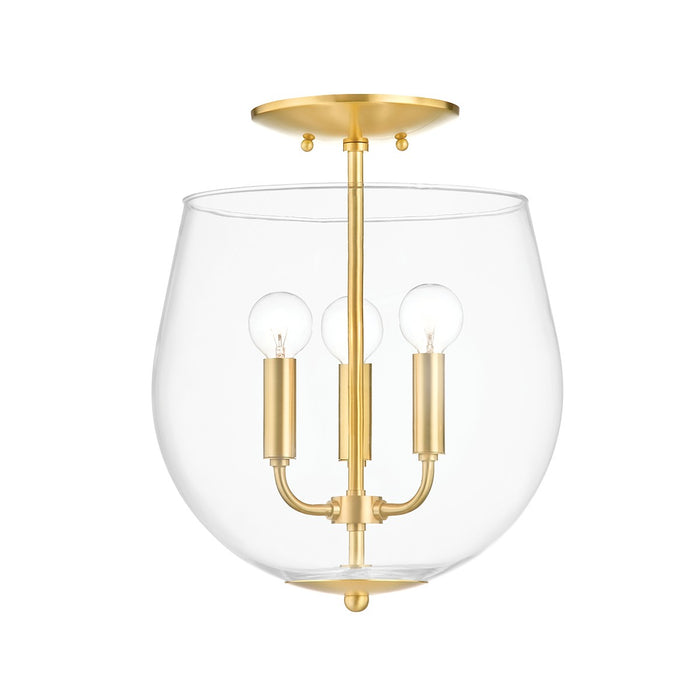 Mitzi H557603-AGB Three Light Semi Flush Mount, Aged Brass