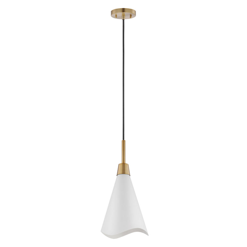 Nuvo Lighting 60-7477 One Light Pendant, Matte White / Burnished Brass