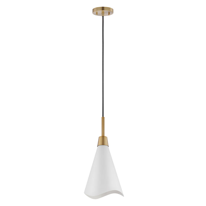 Nuvo Lighting 60-7477 One Light Pendant, Matte White / Burnished Brass