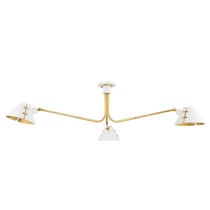 Hudson Valley KBS1752803-AGB/SWH Three Light Semi Flush Mount, Aged Brass/Soft White