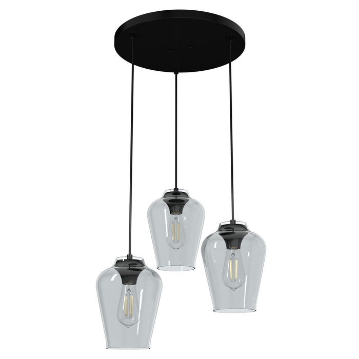 Hunter 19728 Three Light Pendant, Matte Black