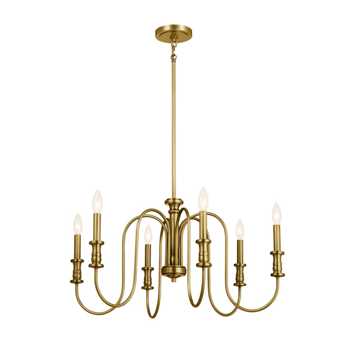 Kichler 52470NBR Six Light Chandelier, Natural Brass