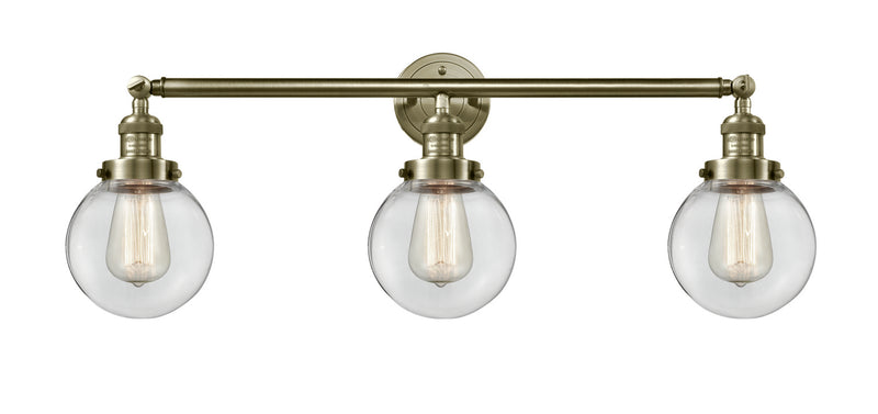 Innovations 205-AB-G202-6 Three Light Bath Vanity, Antique Brass