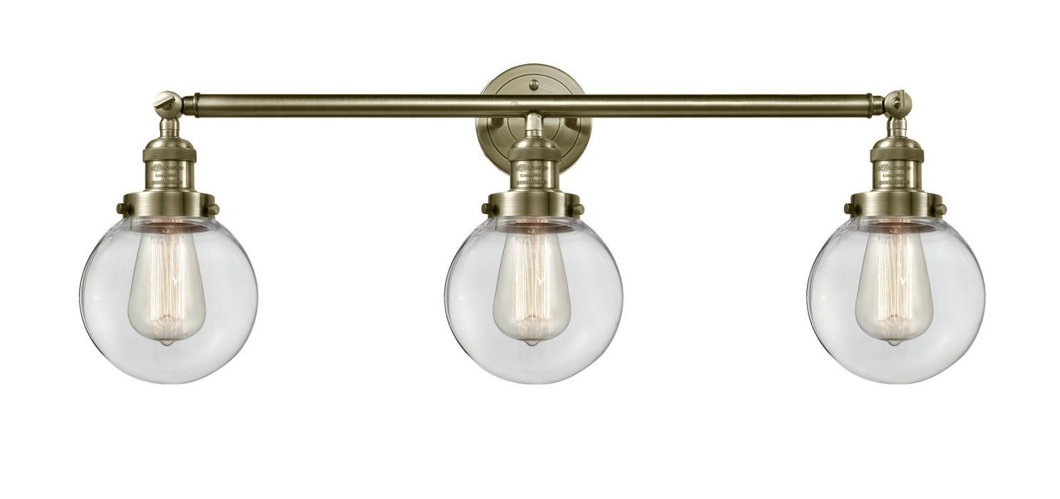 Innovations 205-AB-G202-6 Three Light Bath Vanity, Antique Brass