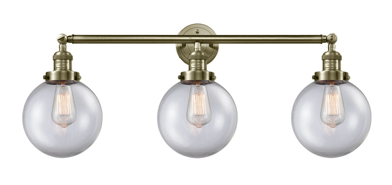 Innovations 205-AB-G202-8 Three Light Bath Vanity, Antique Brass