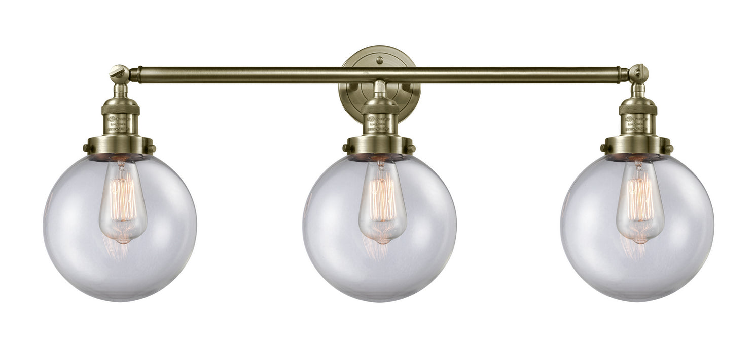Innovations 205-AB-G202-8 Three Light Bath Vanity, Antique Brass