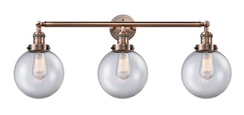 Innovations 205-AC-G202-8 Three Light Bath Vanity, Antique Copper