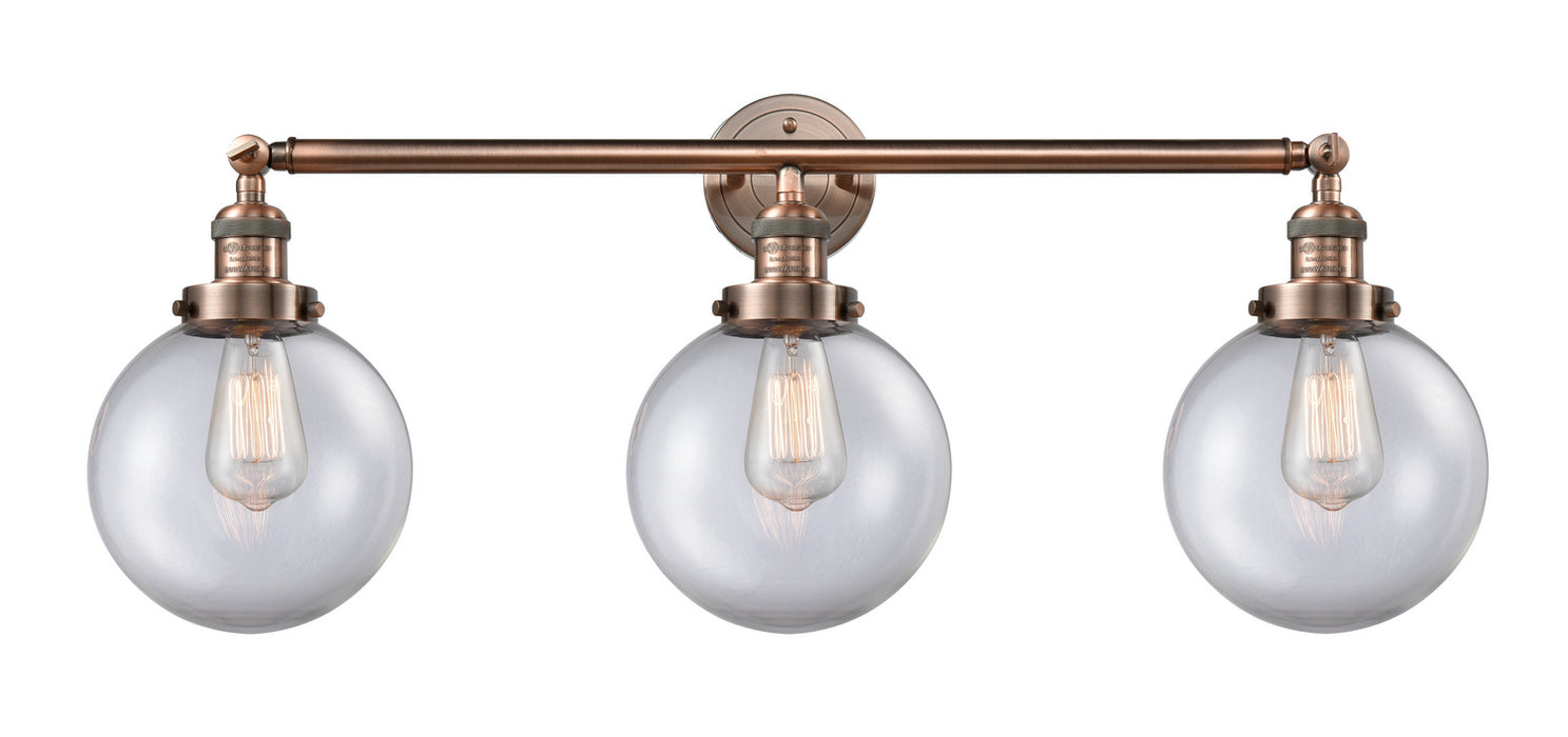 Innovations 205-AC-G202-8 Three Light Bath Vanity, Antique Copper