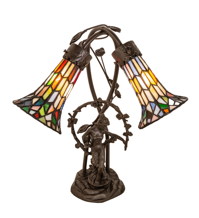 Meyda Tiffany 133659 Two Light Table Lamp, Mahogany Bronze