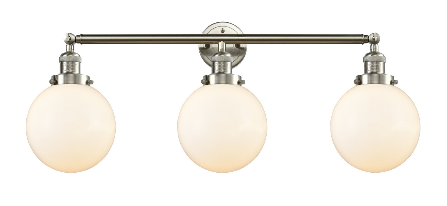 Innovations 205-SN-G201-8 Three Light Bath Vanity, Brushed Satin Nickel