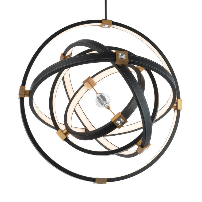 Schonbek Beyond BPD45236-BK/AB LED Pendant, Black Leather - Aged Brass
