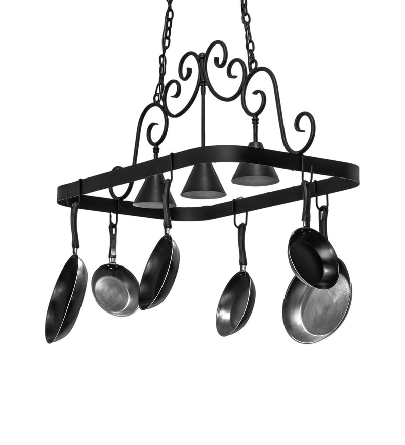 Meyda Tiffany 247727 Three Light Pot Rack, Blackwash