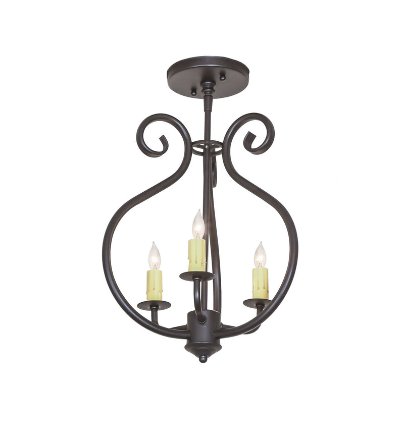 Meyda Tiffany 247884 Three Light Flushmount, Black Satin Wrought Iron