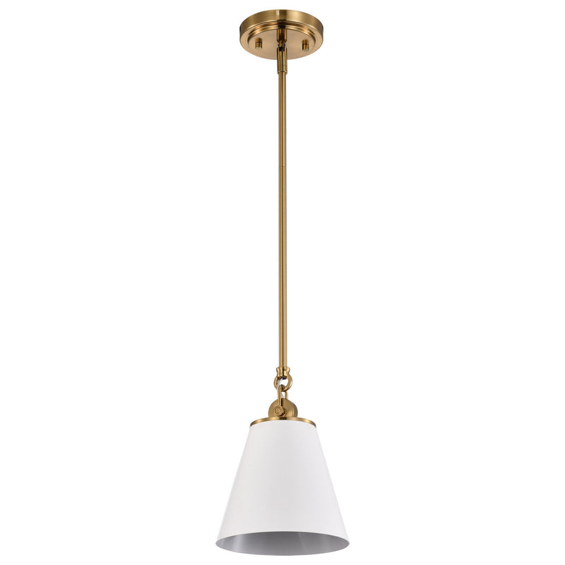 Nuvo Lighting 60-7409 One Light Pendant, White / Vintage Brass