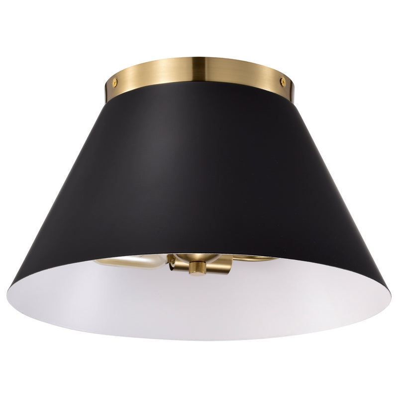Nuvo Lighting 60-7417 Three Light Flush Mount, Black / Vintage Brass