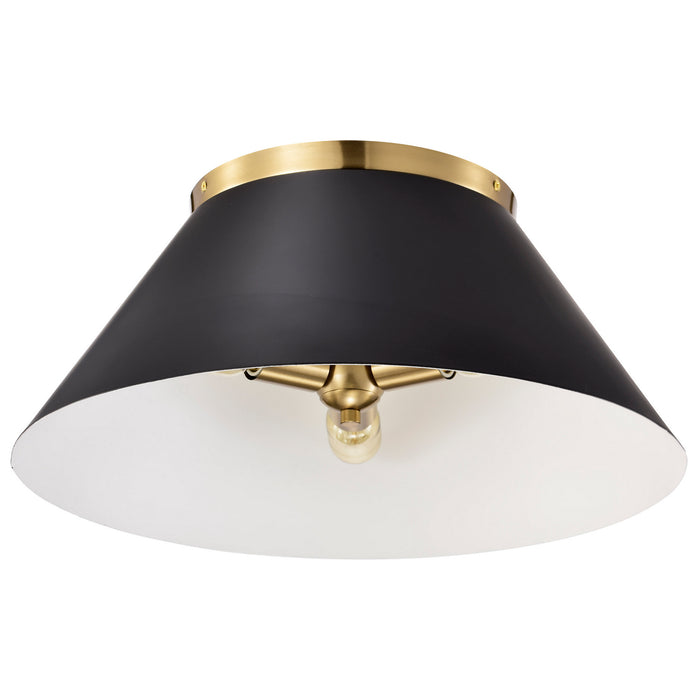 Nuvo Lighting 60-7420 Three Light Flush Mount, Black / Vintage Brass