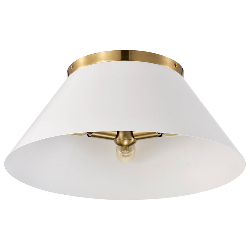 Nuvo Lighting 60-7421 Three Light Flush Mount, White / Vintage Brass