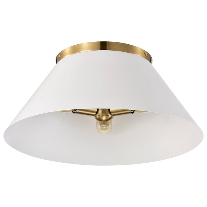 Nuvo Lighting 60-7421 Three Light Flush Mount, White / Vintage Brass