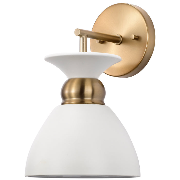 Nuvo Lighting 60-7459 One Light Wall Sconce, Matte White / Burnished Brass