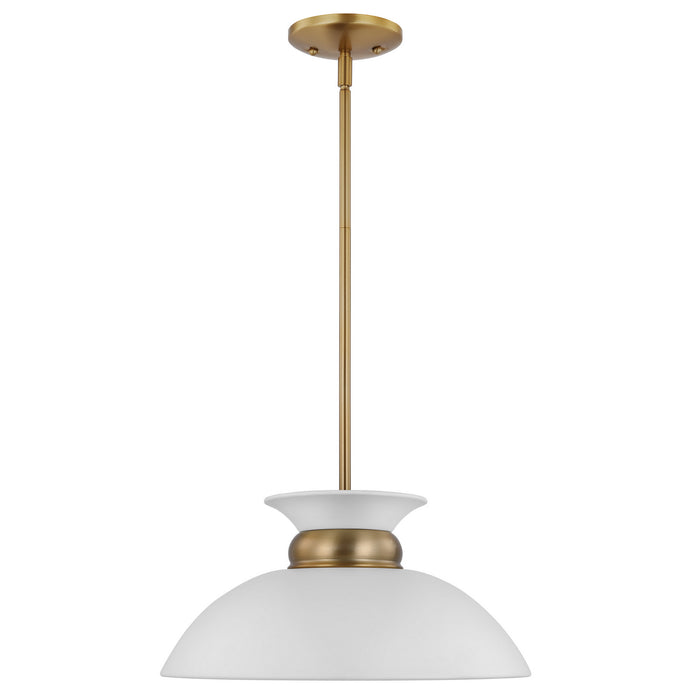 Nuvo Lighting 60-7463 One Light Pendant, Matte White / Burnished Brass