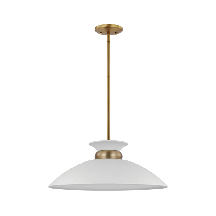 Nuvo Lighting 60-7464 One Light Pendant, Matte White / Burnished Brass