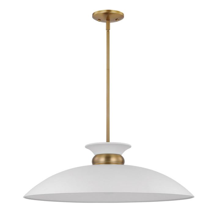 Nuvo Lighting 60-7465 One Light Pendant, Matte White / Burnished Brass