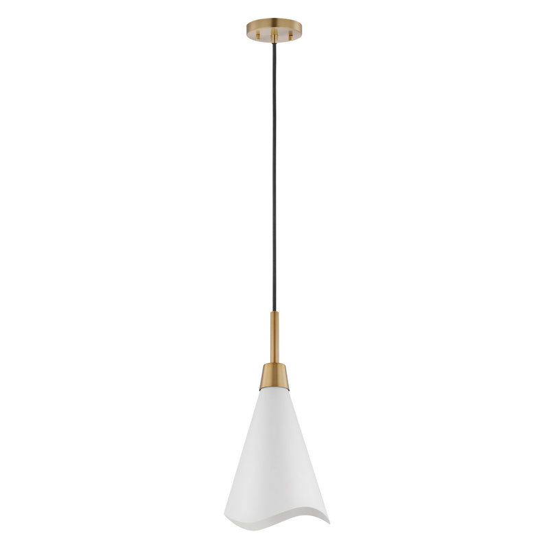 Nuvo Lighting 60-7471 One Light Pendant, Matte White / Burnished Brass