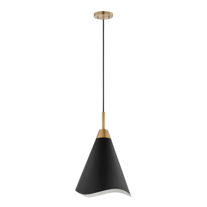Nuvo Lighting 60-7473 One Light Pendant, Matte Black / Burnished Brass