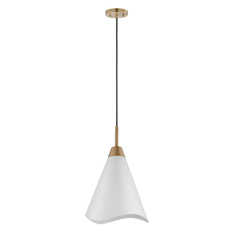 Nuvo Lighting 60-7474 One Light Pendant, Matte White / Burnished Brass