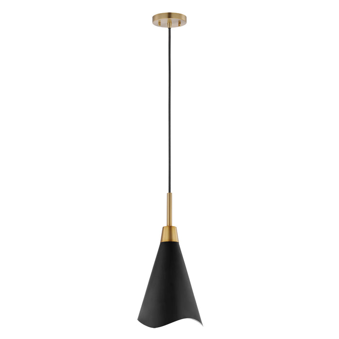 Nuvo Lighting 60-7476 One Light Pendant, Matte Black / Burnished Brass