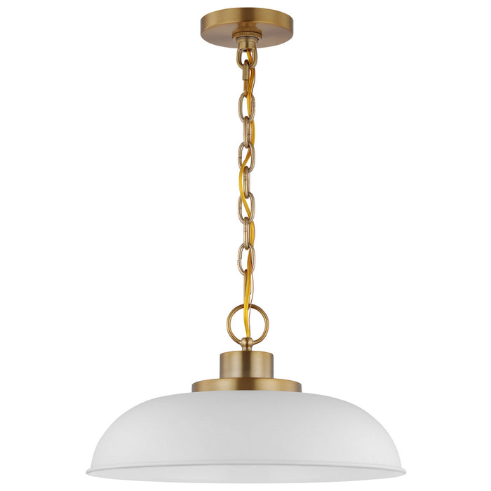 Nuvo Lighting 60-7480 One Light Pendant, Matte White / Burnished Brass
