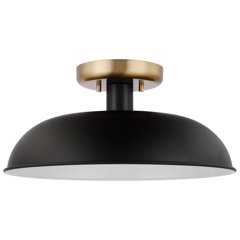 Nuvo Lighting 60-7491 One Light Flush Mount, Matte Black / Burnished Brass