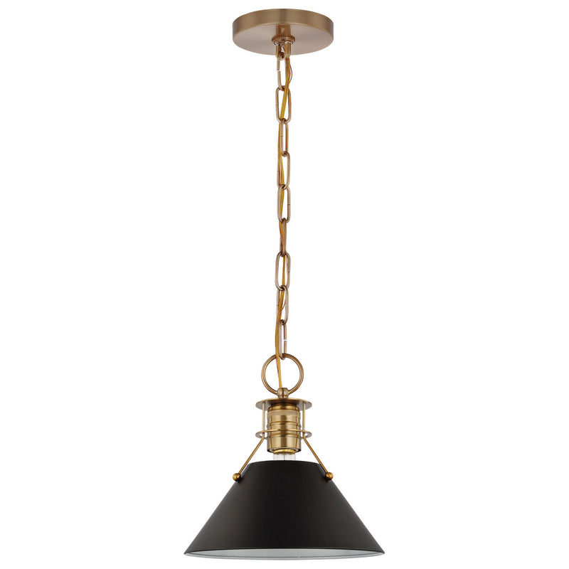 Nuvo Lighting 60-7521 One Light Pendant, Matte Black / Burnished Brass