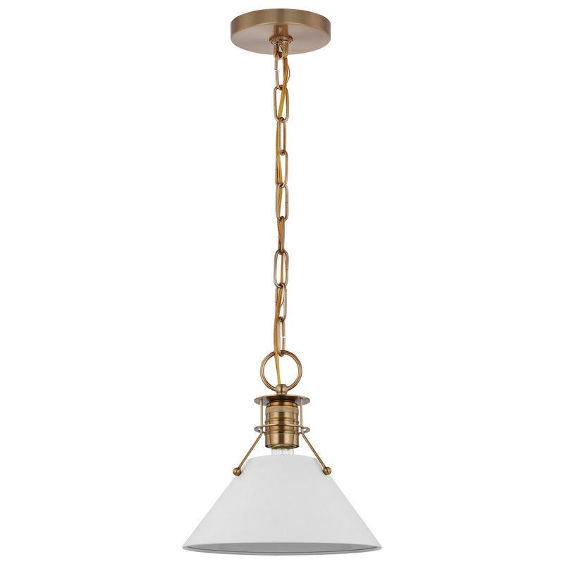 Nuvo Lighting 60-7522 One Light Pendant, Matte White / Burnished Brass
