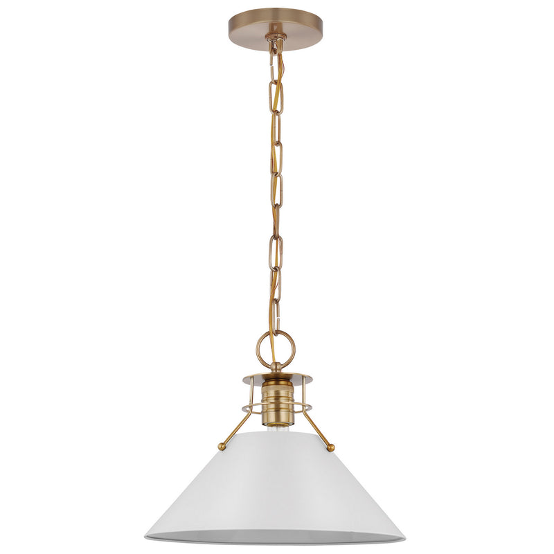 Nuvo Lighting 60-7524 One Light Pendant, Matte White / Burnished Brass