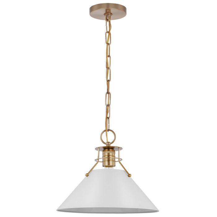 Nuvo Lighting 60-7524 One Light Pendant, Matte White / Burnished Brass