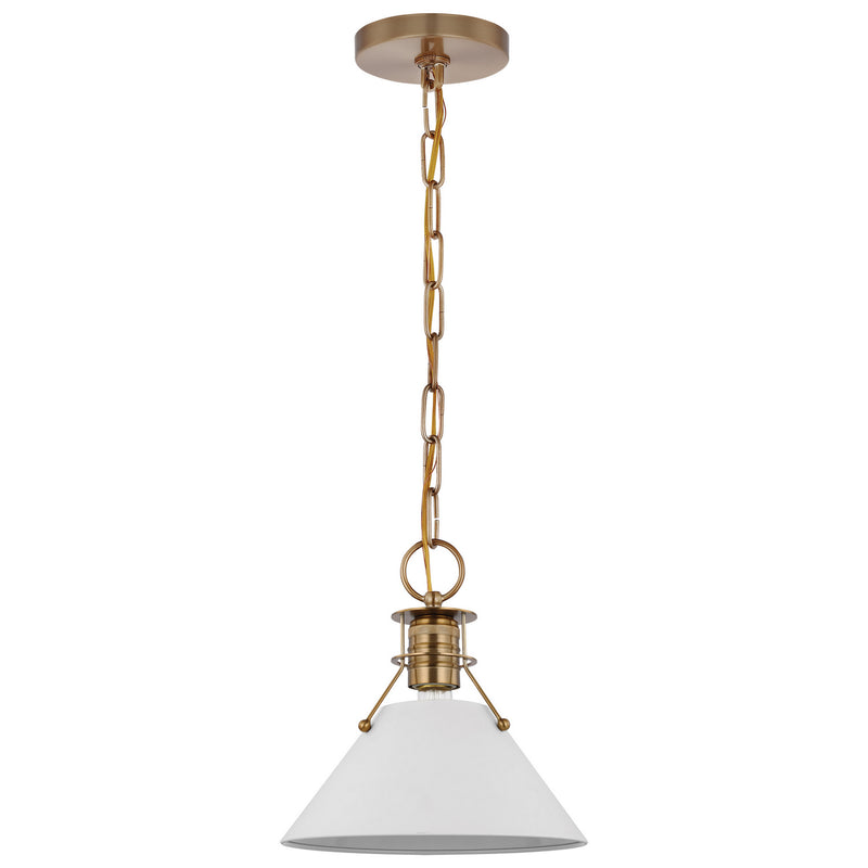 Nuvo Lighting 60-7526 One Light Pendant, Matte White / Burnished Brass