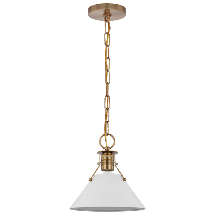 Nuvo Lighting 60-7526 One Light Pendant, Matte White / Burnished Brass