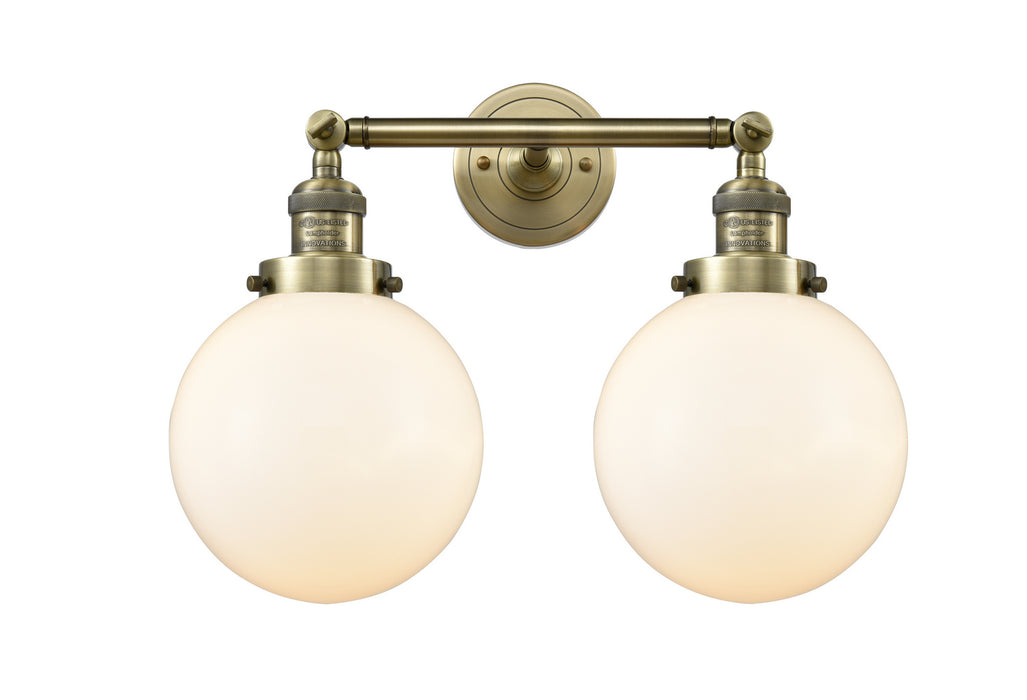 Innovations 208-AB-G201-8 Two Light Bath Vanity, Antique Brass