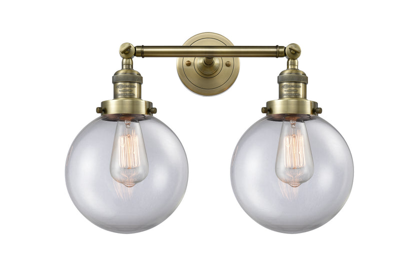 Innovations 208-AB-G202-8 Two Light Bath Vanity, Antique Brass