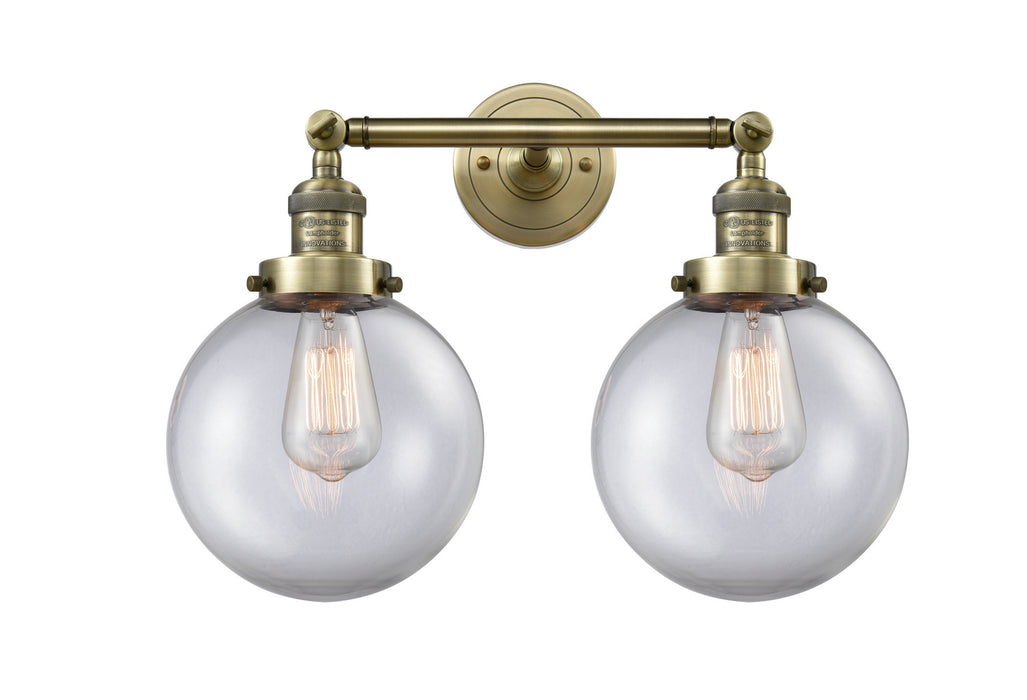 Innovations 208-AB-G202-8 Two Light Bath Vanity, Antique Brass