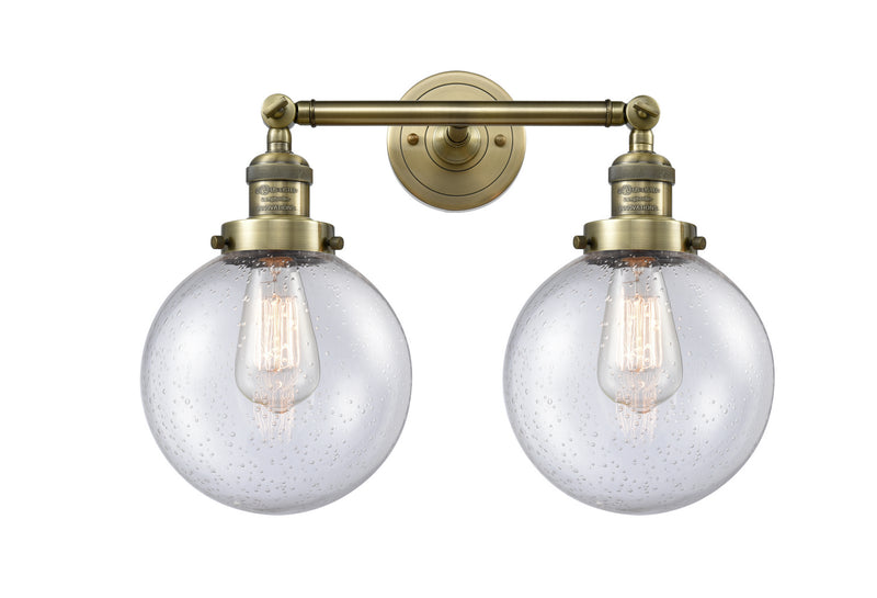 Innovations 208-AB-G204-8 Two Light Bath Vanity, Antique Brass