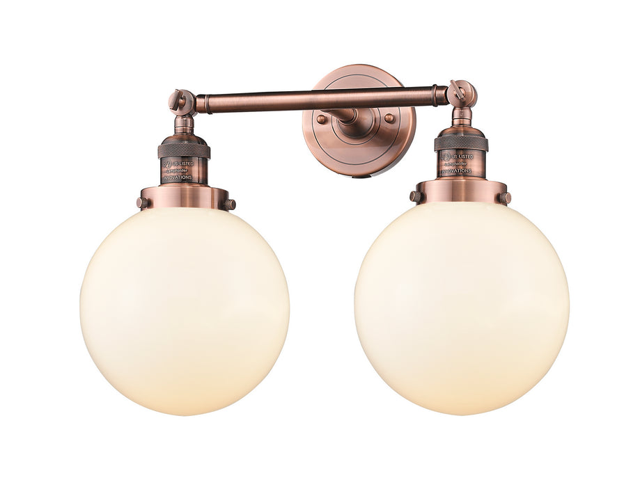 Innovations 208-AC-G201-8 Two Light Bath Vanity, Antique Copper